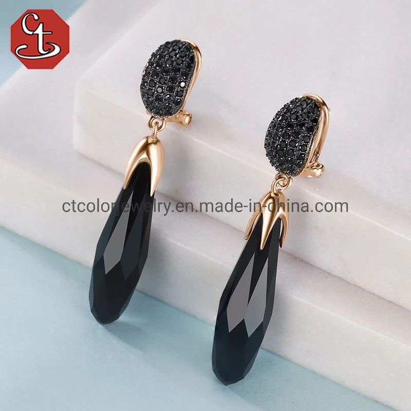 Hot Sale Fashion Jewelry 925 Silver Long Black Crystal Drop Earrings Jewellry