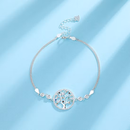 卸売用のシルバーメッキのクリアCZ付きファッション925スターリングシルバーのカラフルなツリーブレスレット